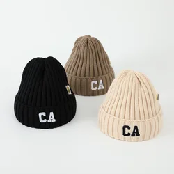 MiniAinis Autumn Winter Baby Embroidery Letter Beanies Kid Girl Knitted Cap Boy Children Fashion Warm Hat Infant Cotton Caps
