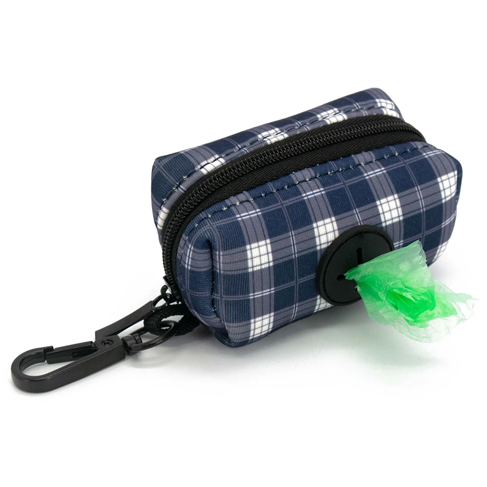 Collarlogo Dog Poop Bag Dispenser Holder Leash Attachment Protable Grid Print Pet Waste Poo Bag Dispenser for Outdoors Waiking