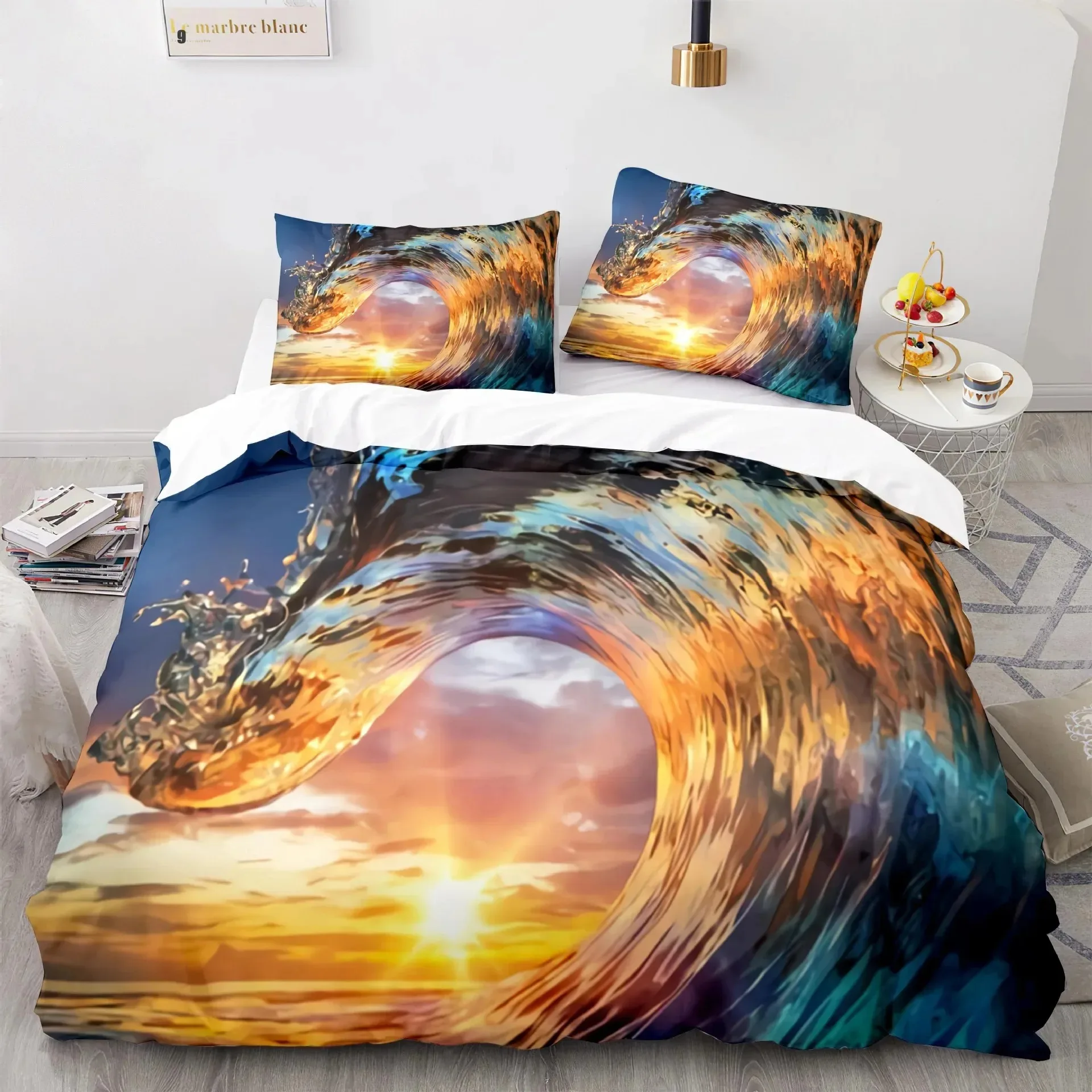 

Wave Duvet Cover Set,Sea Ocean Nautical Bedding Set Sailboat Comforter Cover,QueenKingFullTwin Size Polyester Quilt Cover