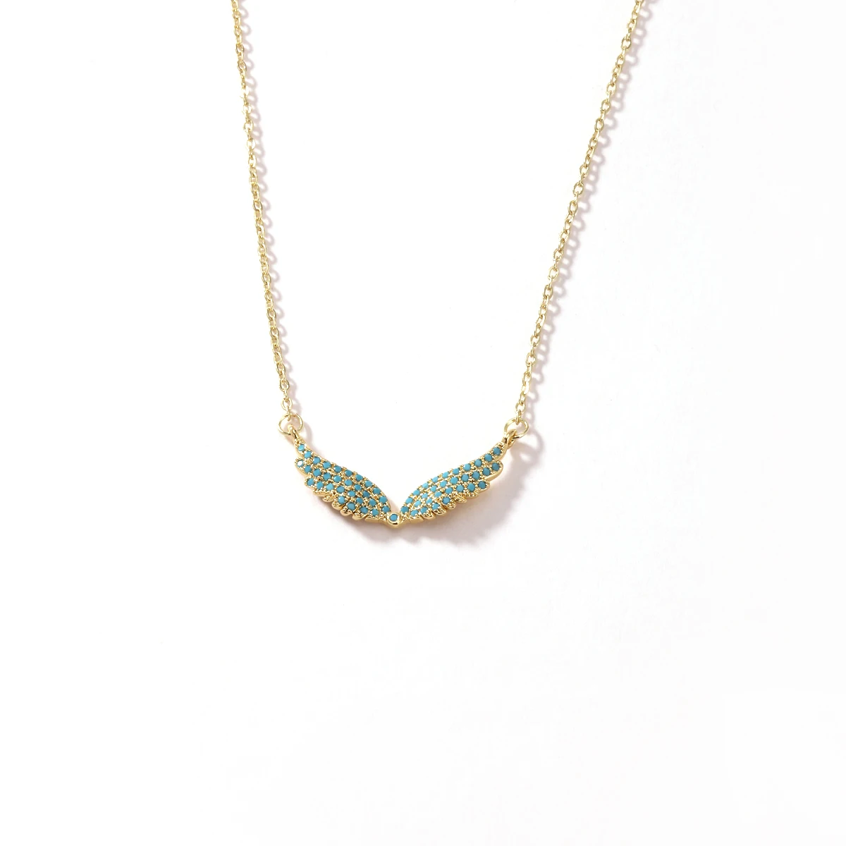 Engelsflügel-Halskette Vollbesetzt mit Zirkonia Feder-Anhänger Edelstahlkette Gold Silber Mehrfarbig Türkis Rosa Kristall Choker