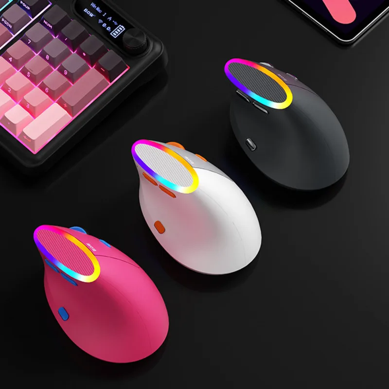 Mini Ergonomic Vertical Mouse Tri-Mode 2.4G Wireless Bluetooth Wired RGB 800mAh Rechargeable Mice for Small Hand Laptop PC Girl