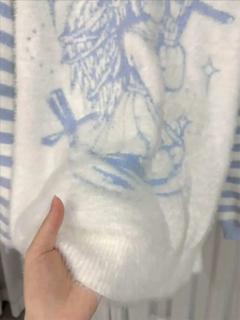 

Kimotimo, осенне-зимний угловой жаккардовый свитер, женский свободный вязаный свитер с v-образным вырезом контрастного цвета, винтажный пуловер с длинными рукавами Y2k