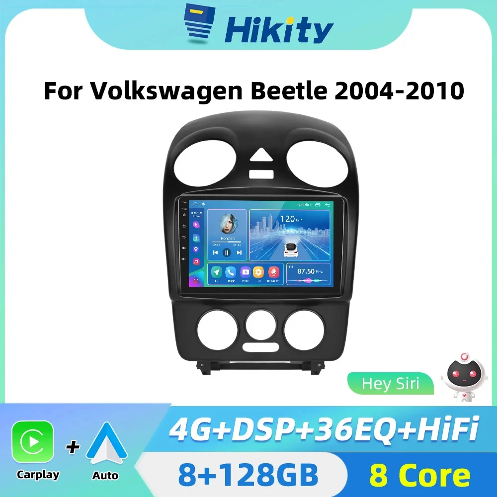 Hikity 2 din Android Car Radio For Volkswagen Beetle 2004-2010 Multimedia Player Carplay  WIFI 4G Auto Android Navigation GPS