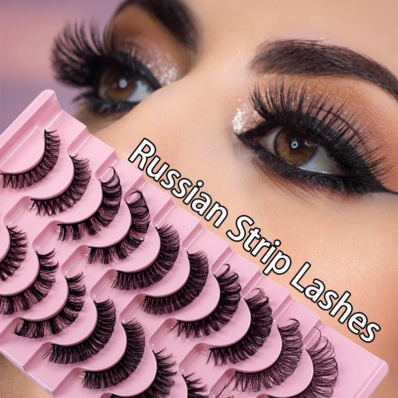 

Russian Curly False Eyelashes Multi-layer European American Imitation Mink Eyelashes 10 Pairs Set Dense Slender False Eyelashes