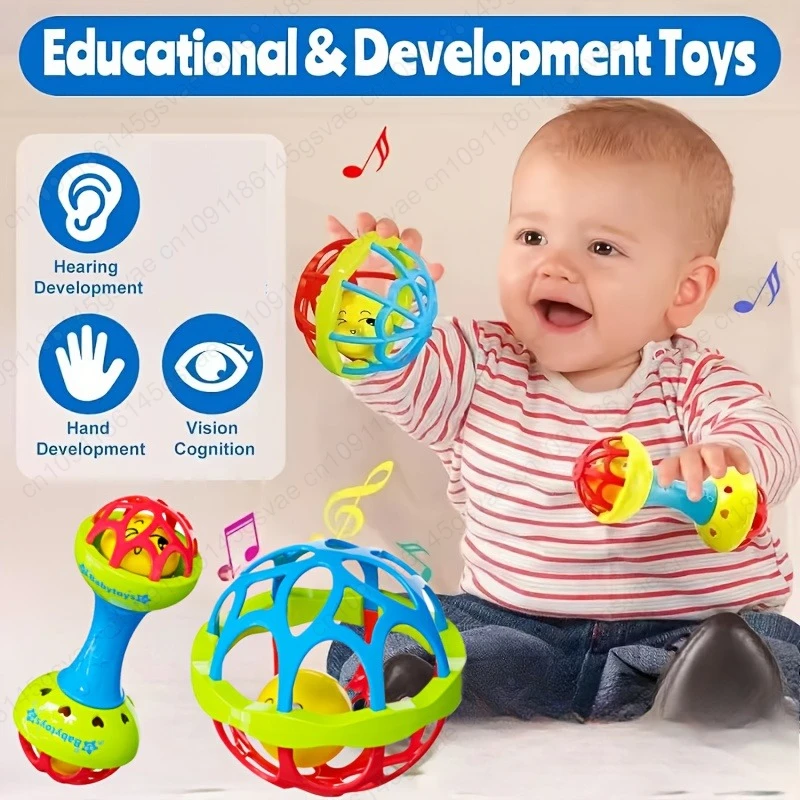 2 pçs chocalhos do bebê 0 12 meses brinquedos educativos do bebê shaker grab spin conjunto sensorial educacional presente recém-nascido para crianças meninos meninas