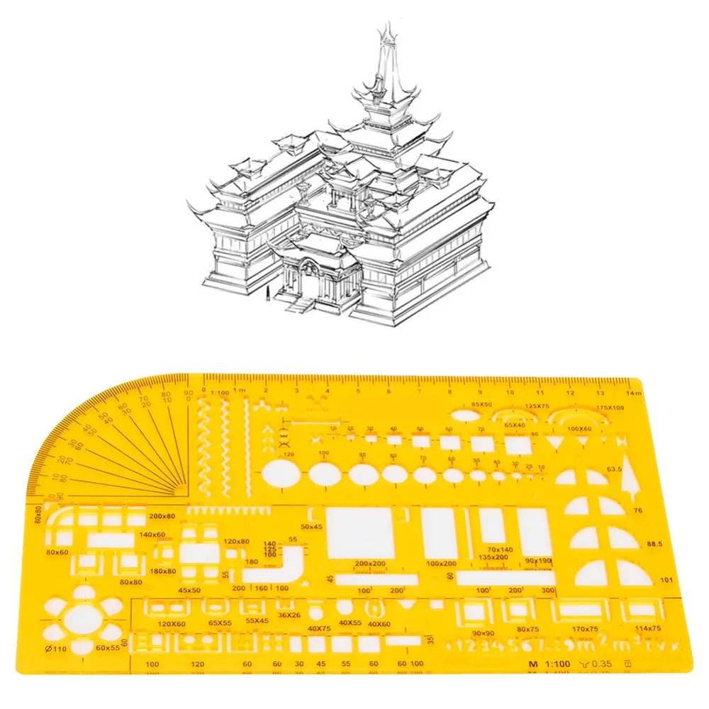 Drawing Helper Plastic Architectural Design Template Resin Yellow Geometric Ruler Drawing Template School