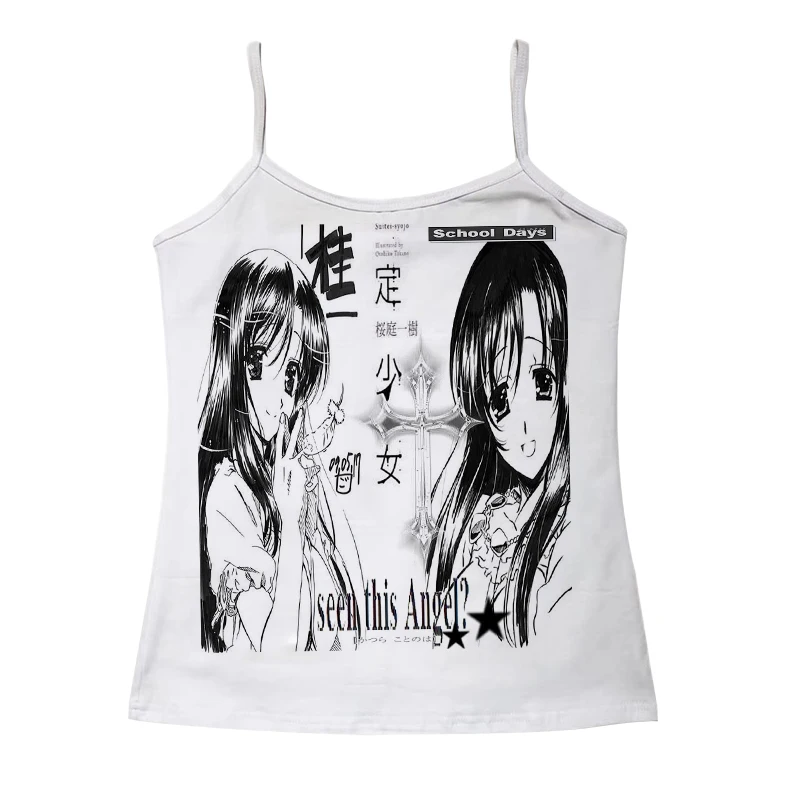 Grunge Alt Damen Weißes Figurbetontes Langarm-Oberteil Vintage Schultage Anime Grafik Y2K Emo Harajuku Slim Casual T-Shirt – Detail 5