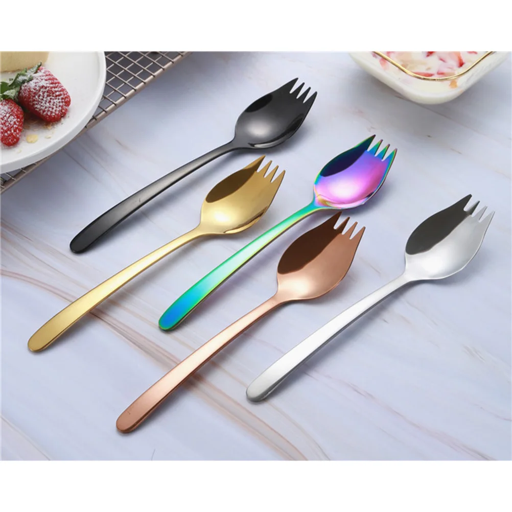

6 Pcs Gilded Stainless Steel Fork Salad Serving Forks Kitchen Spoon Multifunction