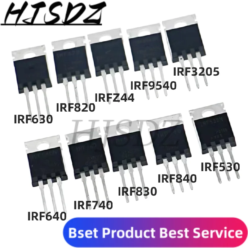 Imagem -02 - Kit de Sortimento de Transistores Mosfet Irf640 Irf740 Irf830 Irf840 Irf530 Irf630 Irf820 Irfz44 Irf9540 Série Irf3205 10 Tipos 50 Pcs