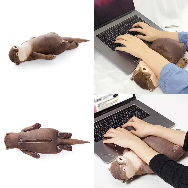 1Pc Cute Face Up Otter Office Desktop Wrist Cushion Children's Creative Pencil Bag Plush Anti-drop Creative Make-up Bag