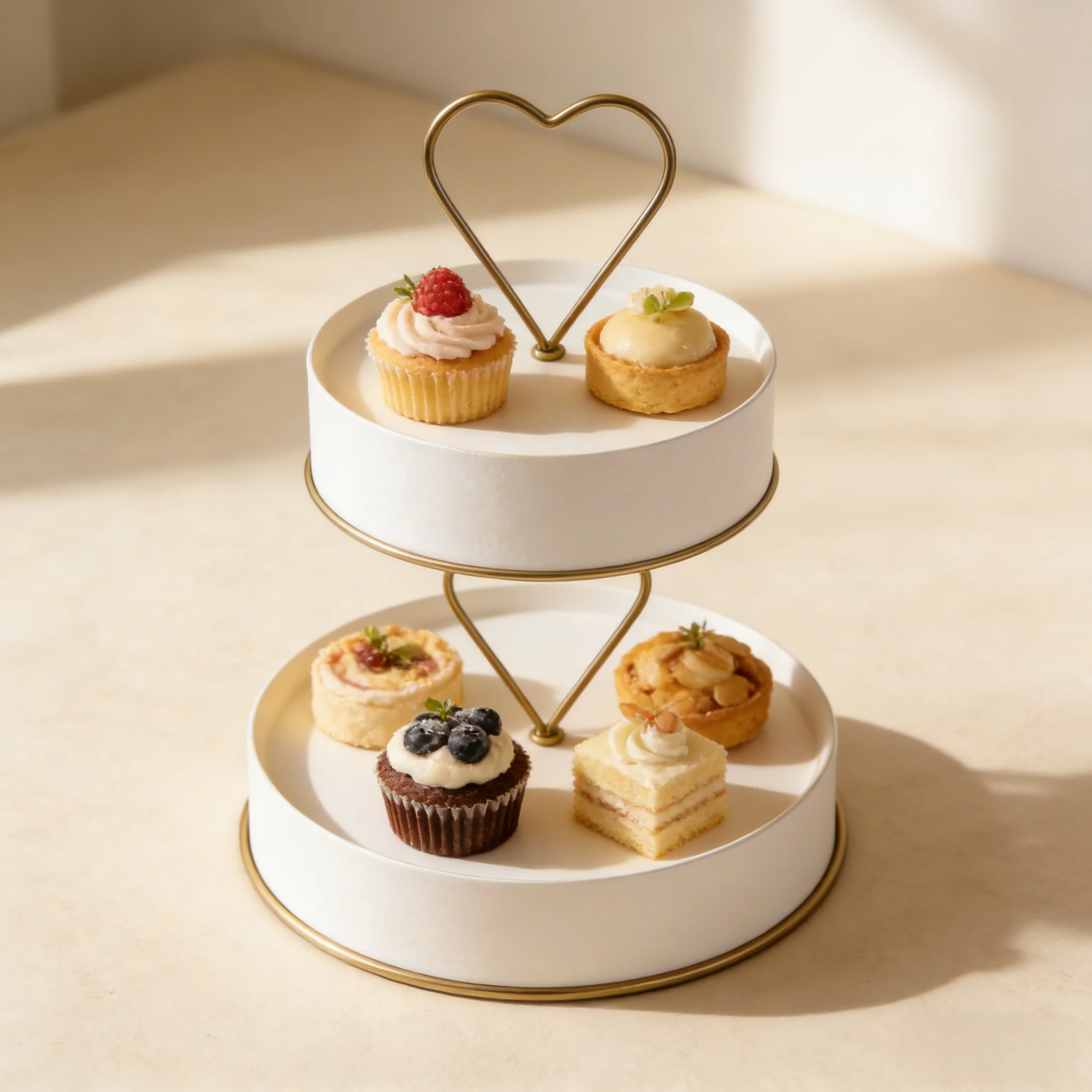 Elegant Gold Heart-Shaped Floating Cake Stand Metal Dessert Display for Weddings Birthday Parties