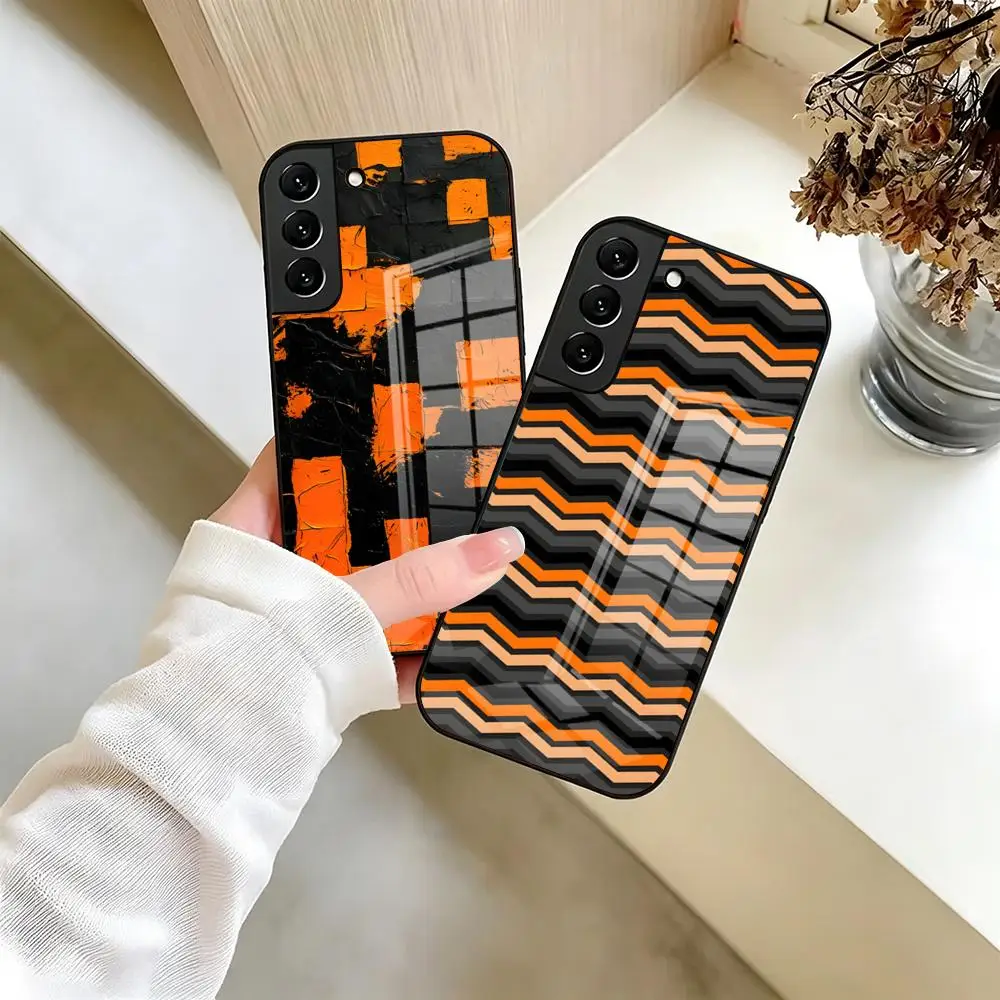 Classic Black And Orange Phone Case For Samsung S26 S25 Edge S24 S23 S22 Ultra Plus Fe A57 A37 A17 A27 5G Glass Cover