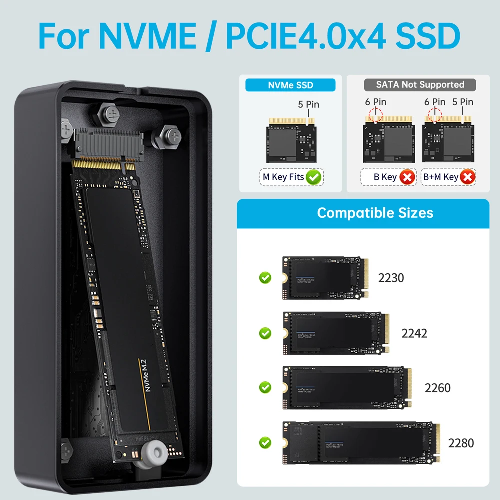 SSK 40Gbps USB 4.0 M.2 NVMe SSD Enclosure M.2 To Type-C Solid State Drive Case Compatible with Thunderbolt 4 Support UASP TRIM