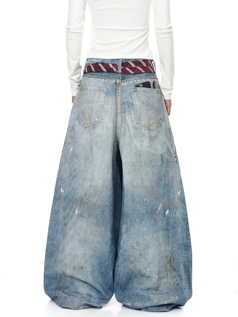 سروال Scimitar للسيدات والفتيات للخريف سروال قصير كبير الحجم في الهواء الطلق واسع الأرجل مرقع منقوشة الجرونج كلية فنية عتيقة #3