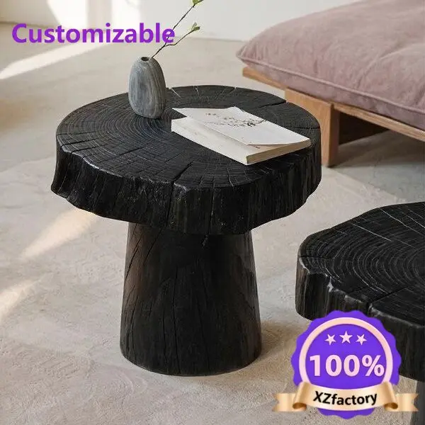 Factory Direct 2026 Top RatedLog coffee table Solid wood pier Carbonized stool Living room sofa corner few B & B ornaments Pile