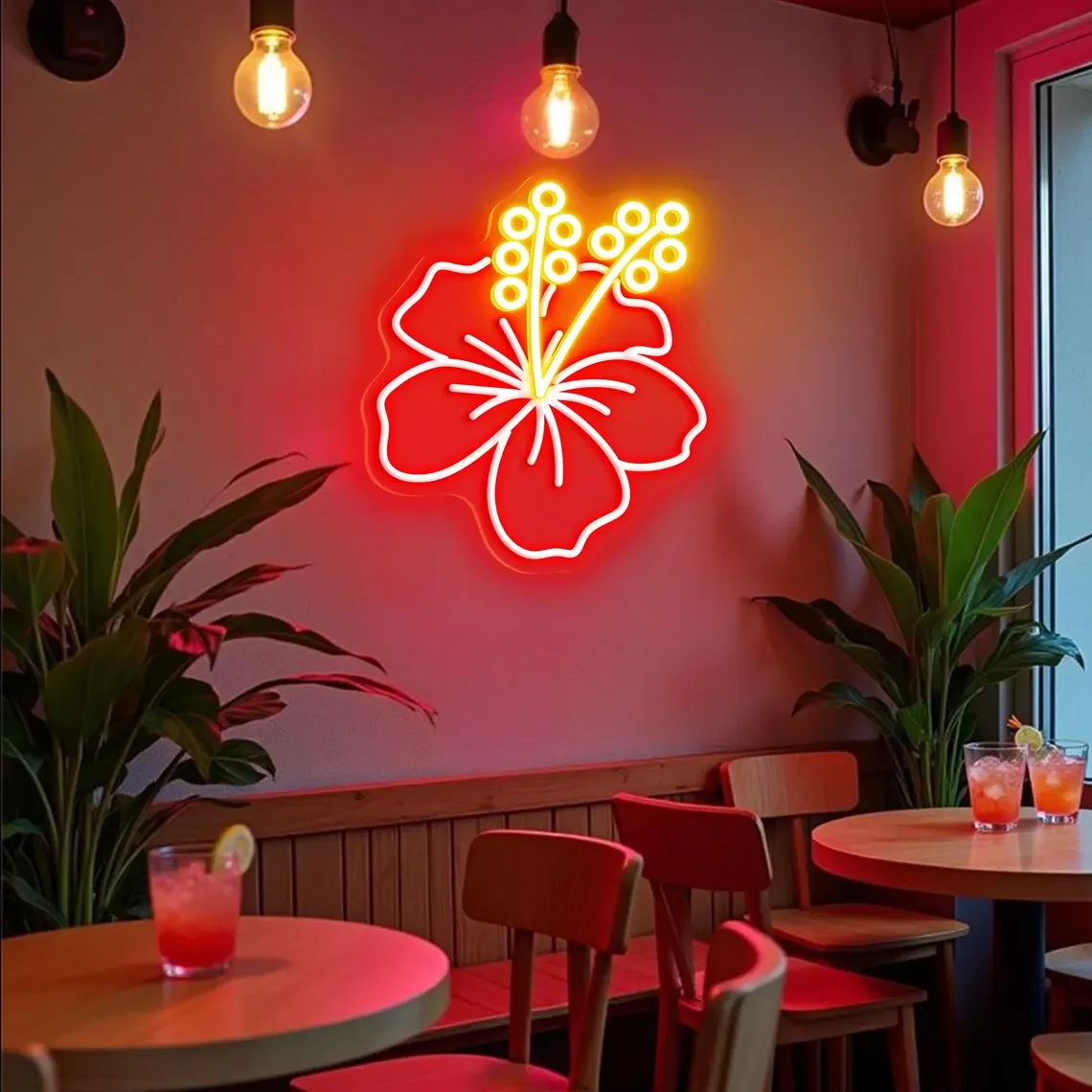 Hibiscus Flower Neon Sign,Hawaii Tropical Flower Neon Sign,Botanical Garden Sign,Floral Shop Home Restaurant Art Decor