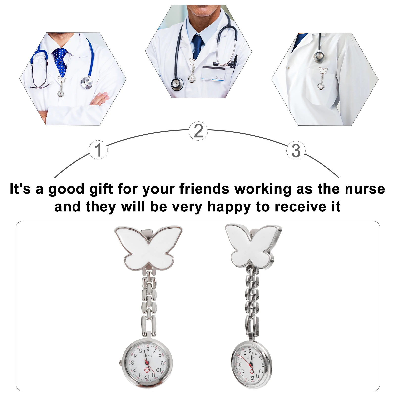 

Butterfly Nurse Watch Pocket Watches for Women Digital Nurses Key Chain Ladies Clock Hospital Durable Timing Accessories