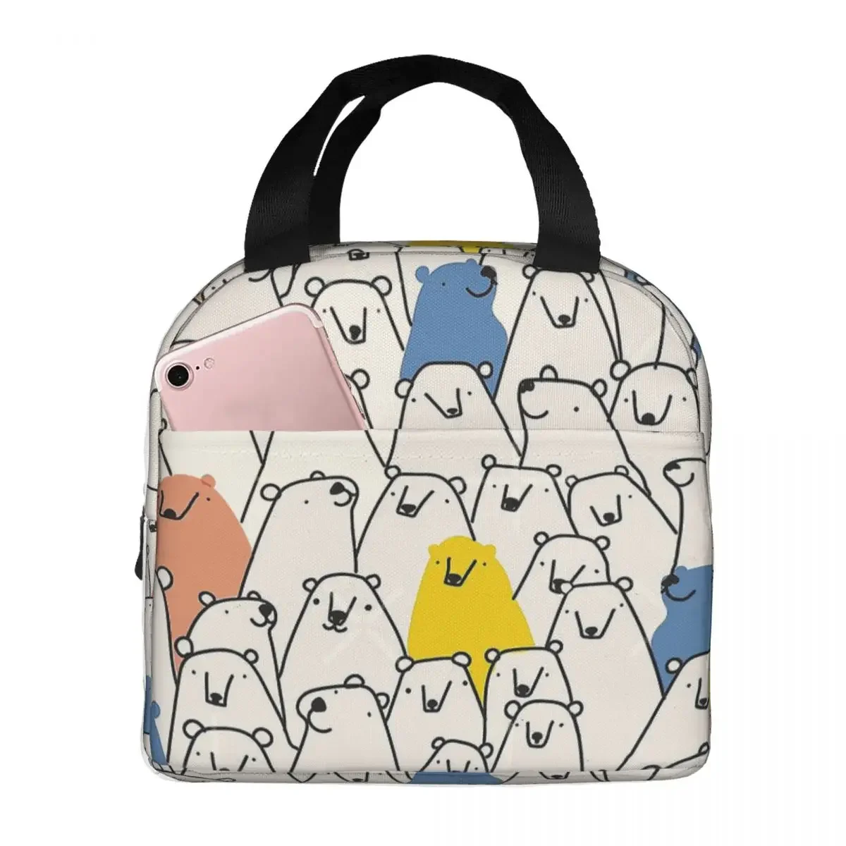 Bears Pattern Portable Lunch Bag Animal Meme Ice Cooler Pack Insulation Picnic Food Storage Bags