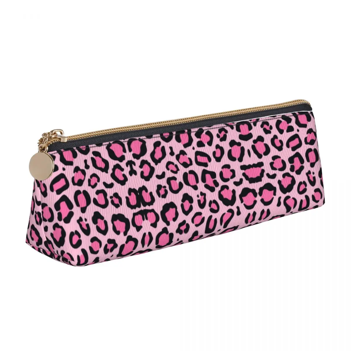 Pink Leopard Print Pattern Pencil Case Animal Kawaii School Pencil Cases PU Leather Boy Girl Big Pencil Box School Stationery