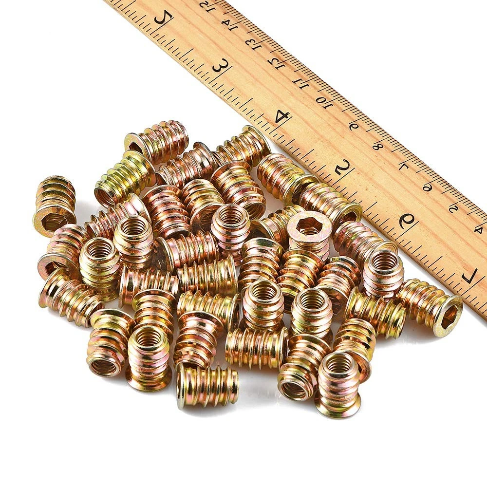 

120Pcs Wood Plugs Nuts Screw Holes Metal Threaded Studs Assortment Hex Socket Drive Nuts Fastener Connector for Wood Threading
