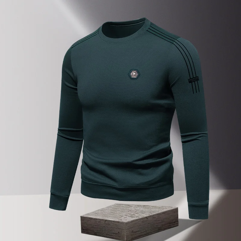 Spring Autumn Men\'s Clothing Long Sleeve Round Neck Printing Contrast Color Pullover Striped T-shirt Casual Boyfriend Tops