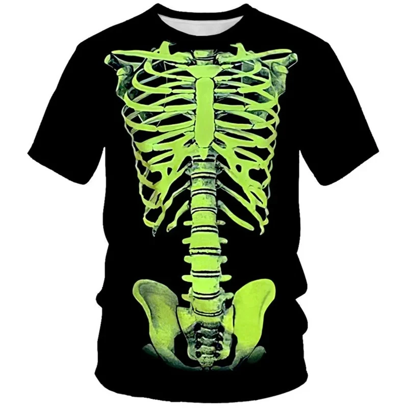 Punk Skeleton Body Organs T Shirt for Men Short Sleeved T-Shirt Unisex Funny 3D Skull Printed Tee Shirts Plus Size Women Clothes