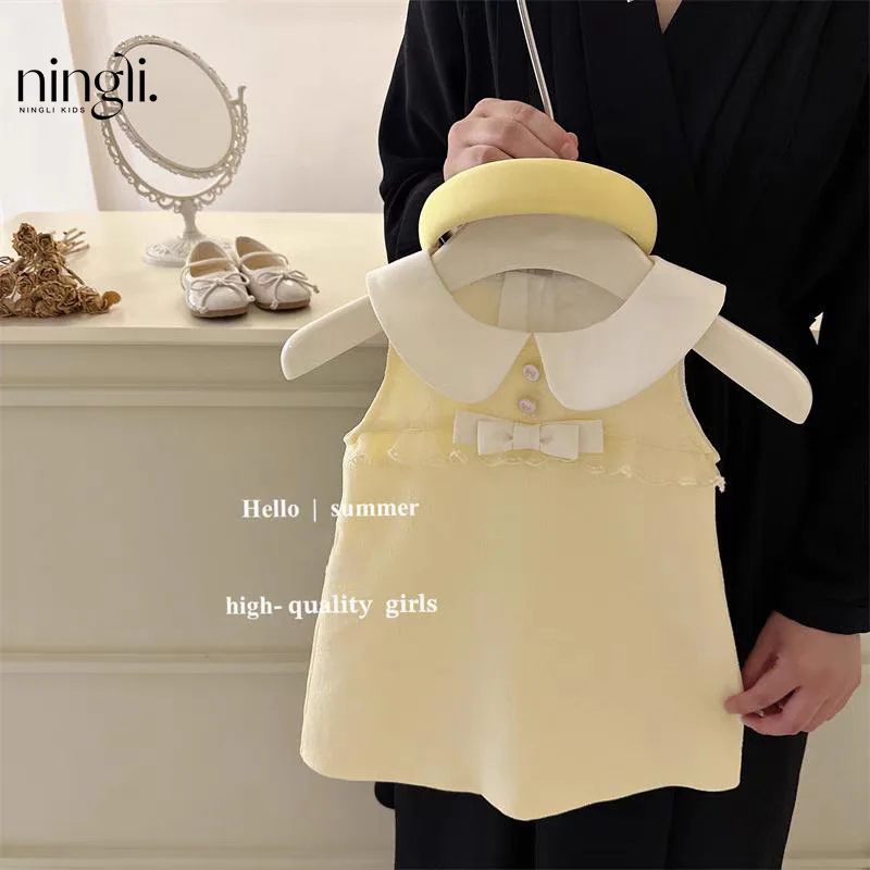 

Girls' Dress Summer New French Style Doll Collar Baby Girl Sleeveless Vest Dress