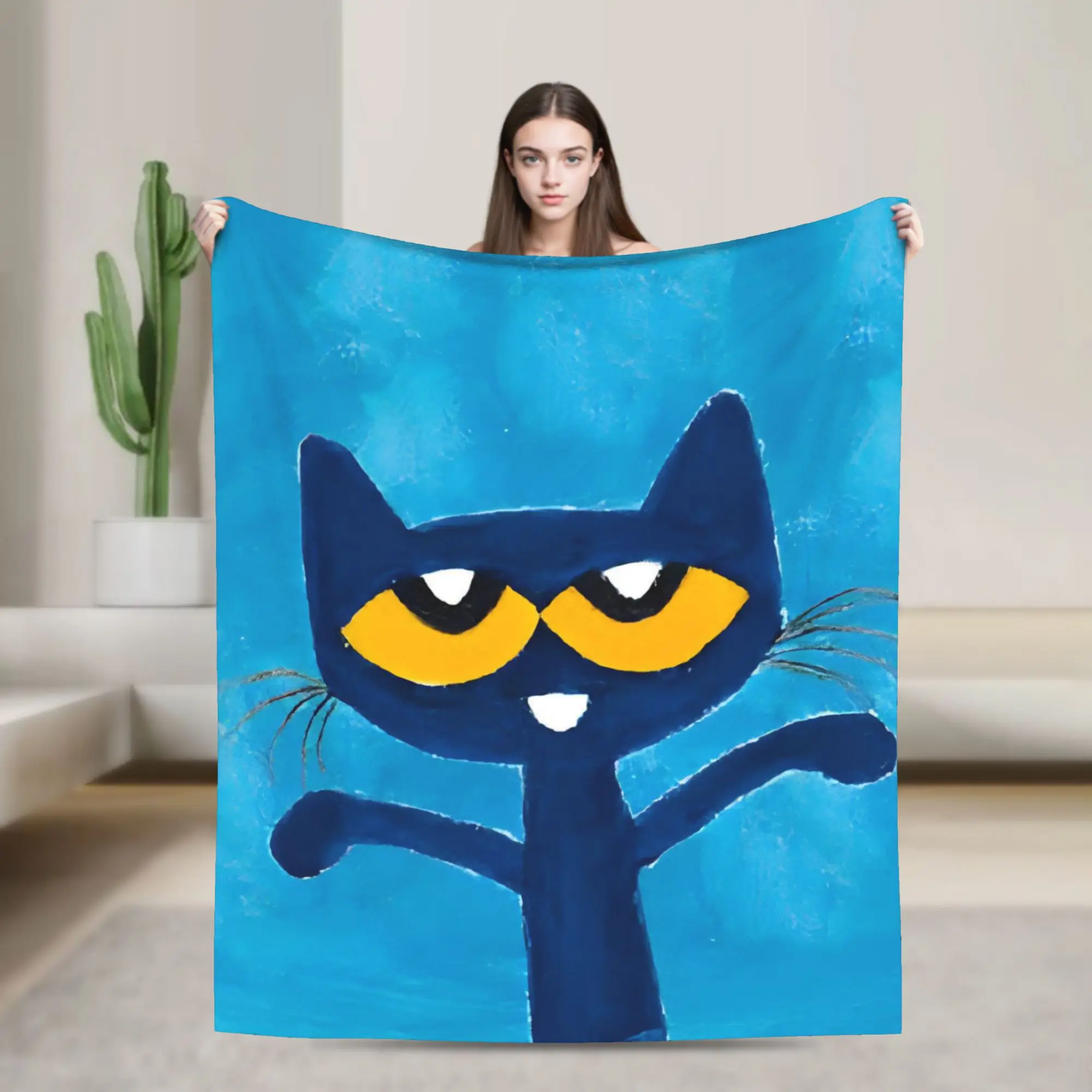 Cartoon Pete the Cat  Flannel Blankets Groovy  Vintage Throw Blankets for Home Hotel Sofa  150*125cm Bedspread
