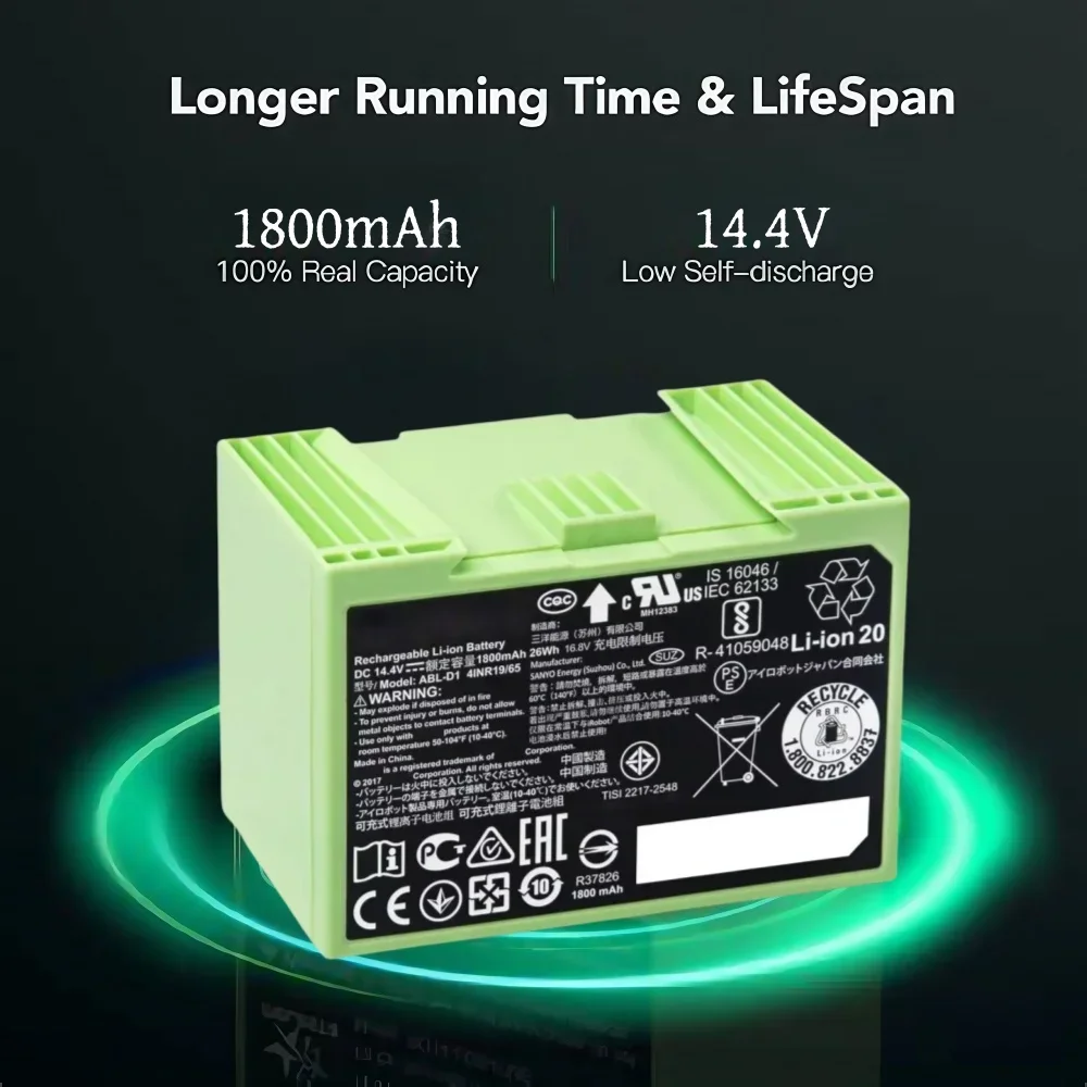 

For iRobot Roomba i7 Rechargeable Battery 14.4V 5000mAh For i3 i4 i5 i6 i7 i8 J7 E5 Series Vacuum Cleaner Replacement Battery