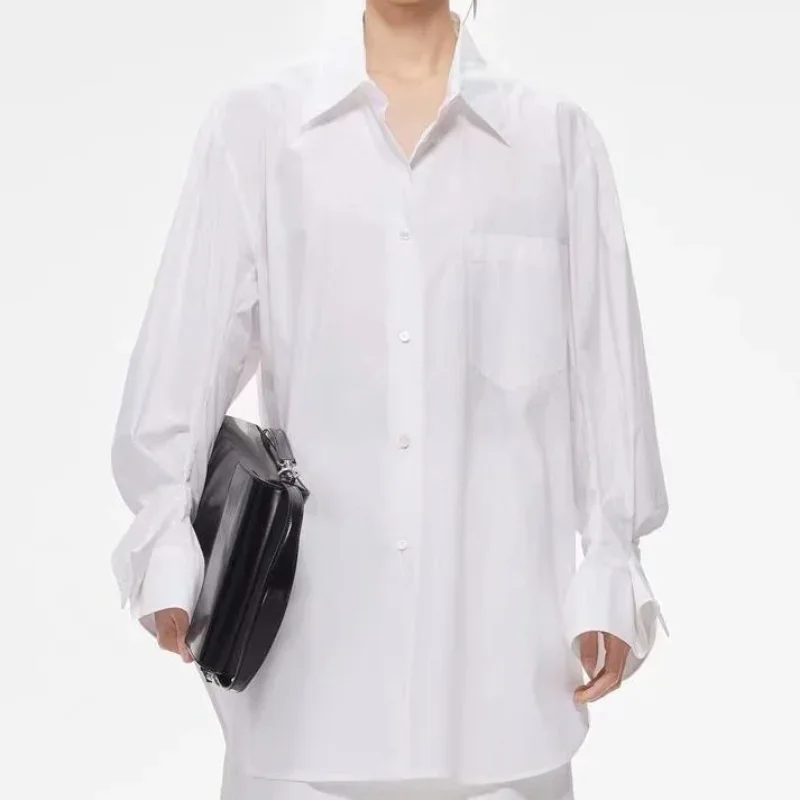 2023 Early Spring New Designer Style Cuff Pleated High-count Cotton Loose-fitting Textured Shirt