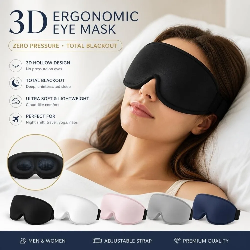 Zero Pressure 3D Contoured Eye Mask Breathable Memory Foam Sleeping Eye Mask Ergonomic Block Out Light Eye Shade Blindfold