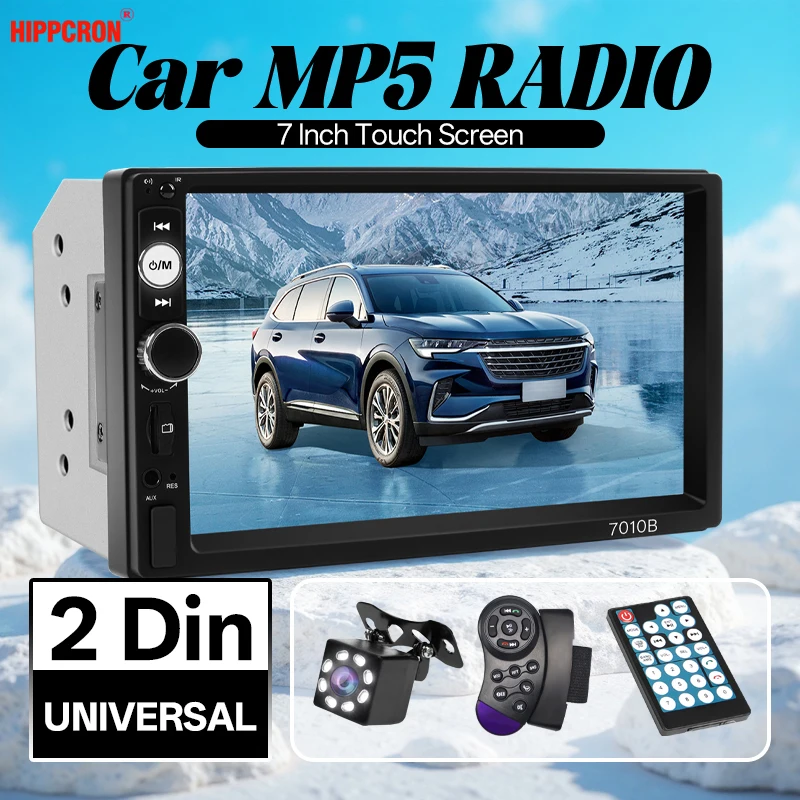 

HIPPCRON Car Radio HD 7" Touch Screen Stereo Bluetooth 12V 2 Din FM ISO Power Aux Input Mirror Link Auto Multimedia Player