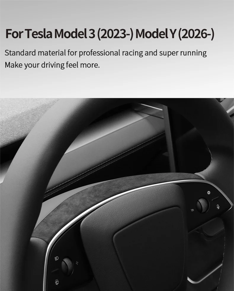 Aus Alcantara gefertigt, für Tesla Model Y Juniper / Model 3 Highland, Zierleiste für das Lenkrad, Innenraum-Tuning-Zubehör. – Detail 1