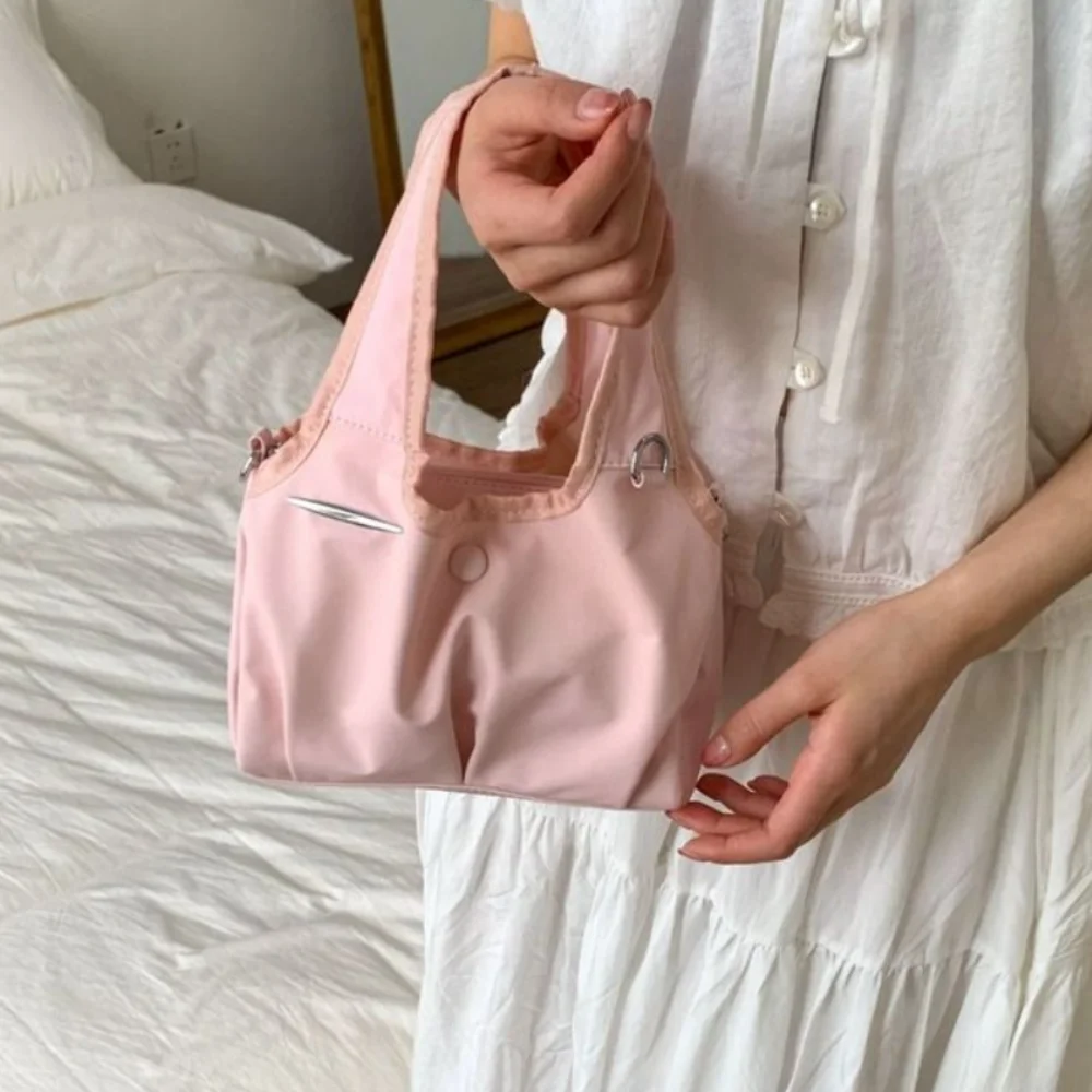 

Cute Korean Style Nylon Tote Bag Handbag Lightweight Crossbody Bag Solid Color Large Capacity Shoulder Bag Office Worker