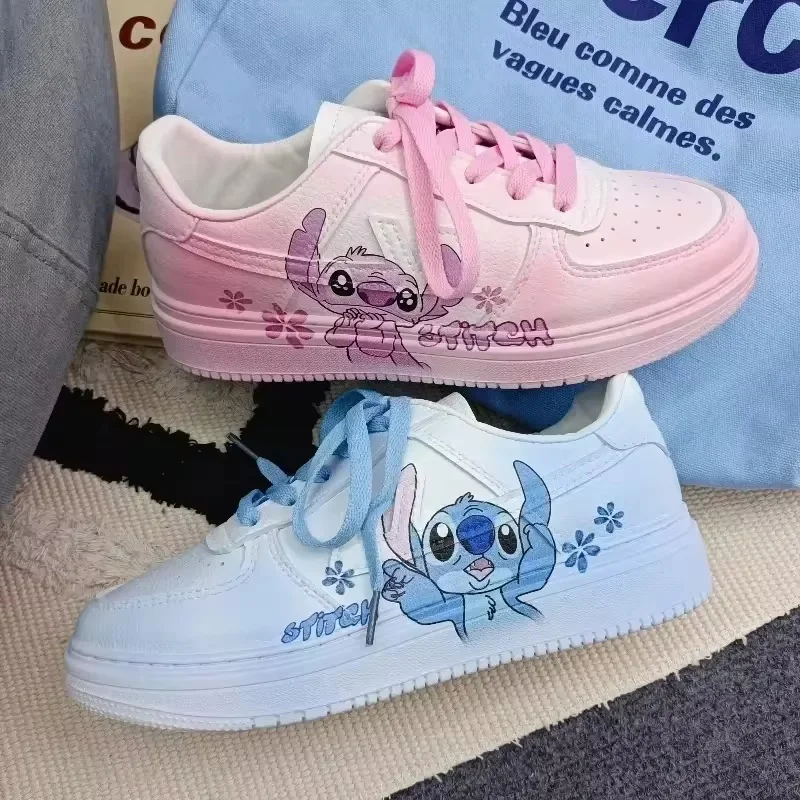 New Disney Stitch Angel Cartoon Sneaker Women Summer Breathable Versatile Couples Board Shoes Y2k Cute Student Leisure Shoes