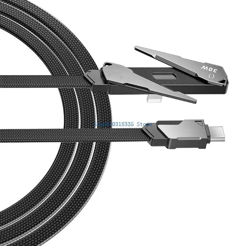  1.2m Braided USB C Data Cable With Integrated Invisible Foldable Phone Holder