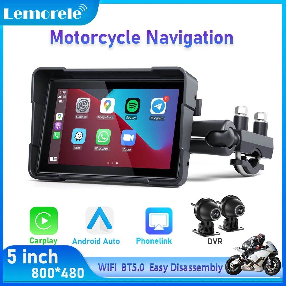 

Lemorele 5inch Navigation Motorcycle DVR Carplay Display Screen Portable Motorcycle Wireless Android Auto Monitor