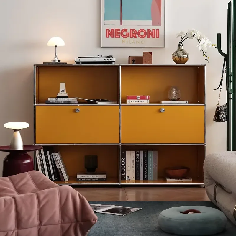 Sleek Minimal 304 Stainless Steel Modular Nordic Style Side Cabinet with Lockable Doors for Home Metal Modular Furniture