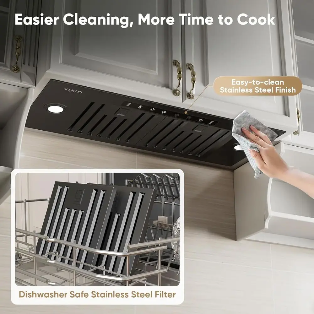 ビルトイン/インサートレンジフード 980 CFM、ダクト式/ダクトレス変換可能、ステンレス製キッチン換気フード、4段階風量調節、ジェスチャーセンサー付き