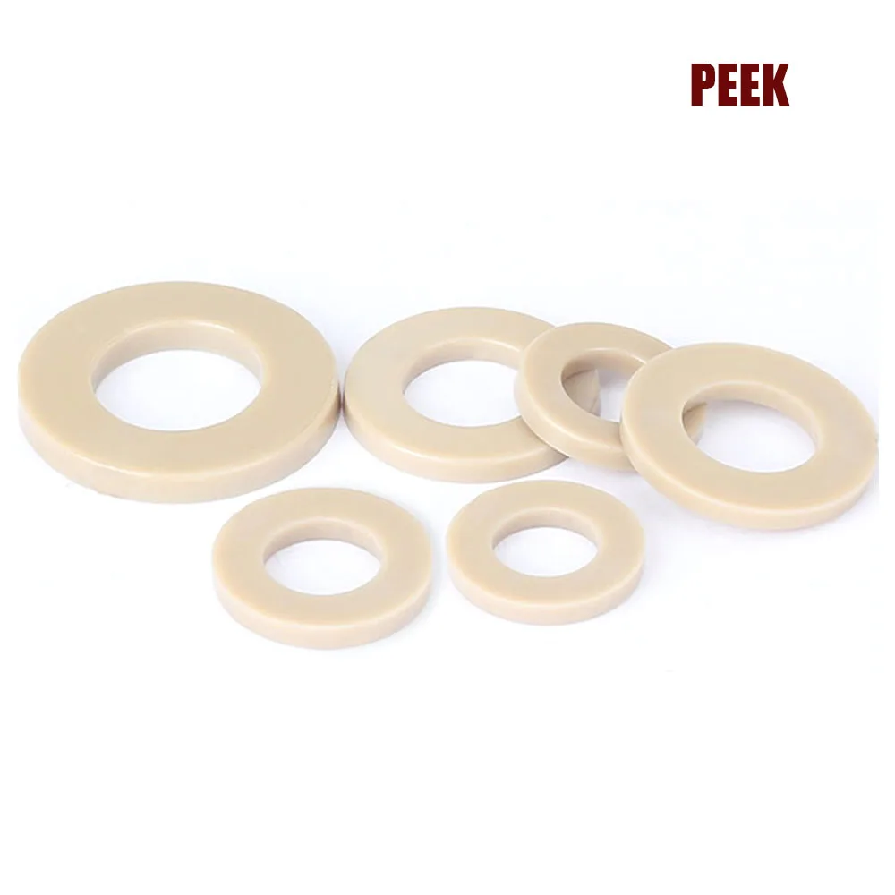 

1/5pcs M2 M2.5 M3 M3.5 M4 M5 M6 M8 M10 M12 M14 - M16 M20 PEEK High-strength High-temperature Resistant Flat Washer Plain Gasket