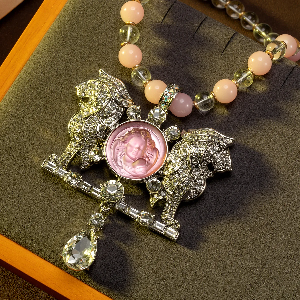 vintage jewelry sleeping angel pendant necklace diamond light luxury necklace accessories