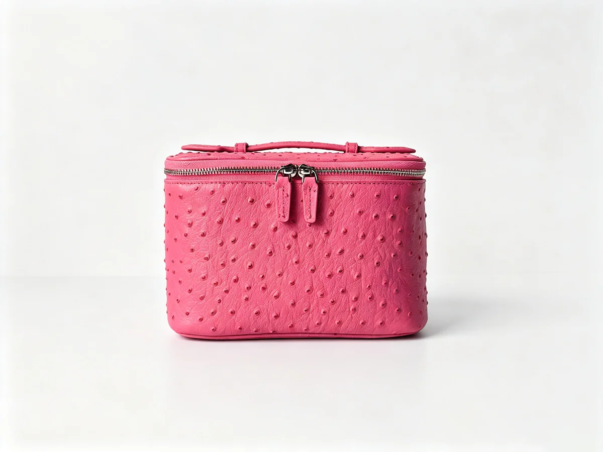 Neue Kosmetiktasche aus echtem Leder mit Straußenmuster, Damen-Kulturtasche, große Kapazität, luxuriöser Badezimmer-Organizer – Detail 11