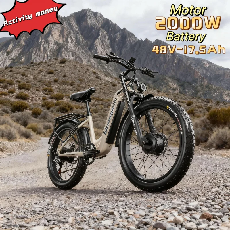 

26-inch fat tire urban mountain off-road electric bicycle 2000W super motor 48V 17.5AH high efficiency battery bicycle
