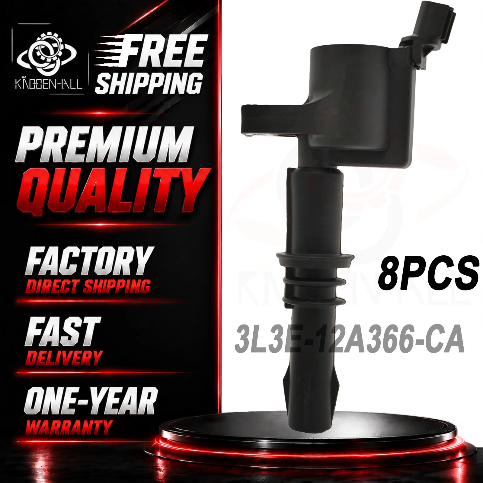 8PCS DG511 Ignition Coil 3L3E-12A366-CA Compatible With Ford F150 F250 Expedition 5.4L 3-Valve V8 Black Boot UF508