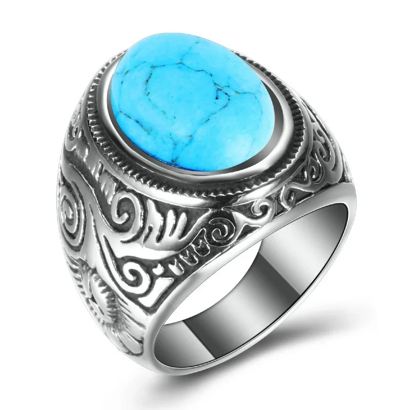 316L Stainless Steel Natural Stone Ring For Men Women Vintage Jewelry Tiger Eyes Stone Rings Finger Accessory
