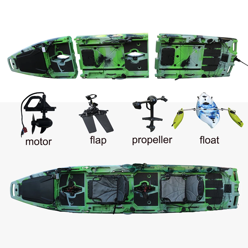 Vicking 3-Section Tandem Modular Pedal Kayak Hull Design HDPE Plastic 2-Person Sit-On-Top Recreational Eco-Friendly for Sea Use