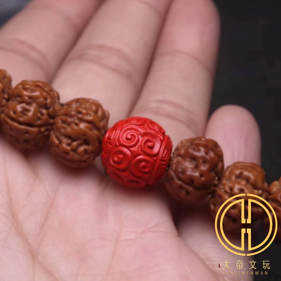 Natural 100% real red Cinnabar Jade round beads carved round beads Bracelet necklace accessories for woman men Gift good luck