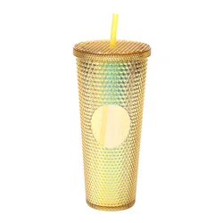 710ML/24OZ Large Capacity Water Cup Fully Studded Matte Tumbler Reusable Plastic Cup with Wide Opening Leak-Proof Lid Straw