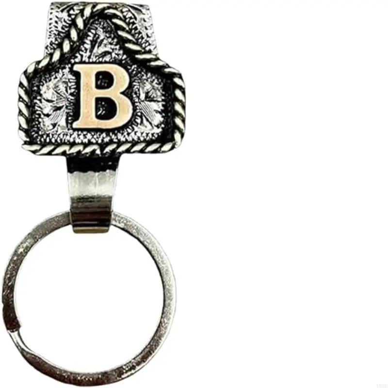 Western Cowboy Letter Keychain, Vintage Handmade Letter A-Zi Initial Keychain Clip, Personality Metal Chain for Belt Y08E