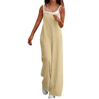 Mono holgado informal de lino para mujer, mono sencillo transpirable y cómodo con tirantes para el hombro, ropa de calle de moda de verano